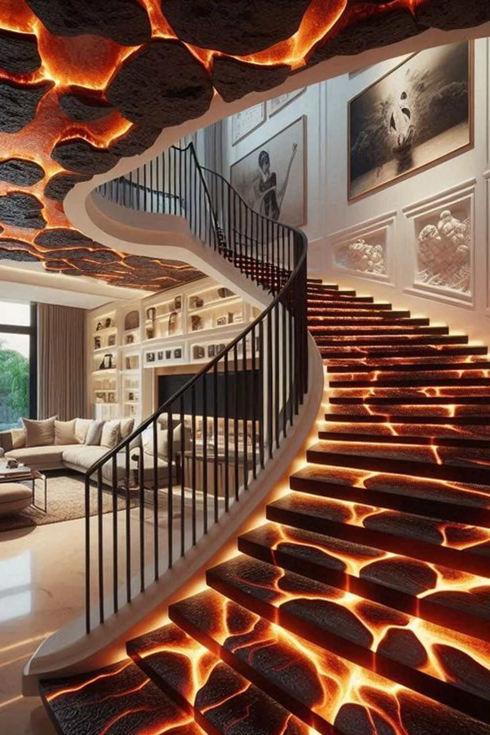 Volcanic-Inspired Staircase: A Unique Design Featuring Lava and Magma